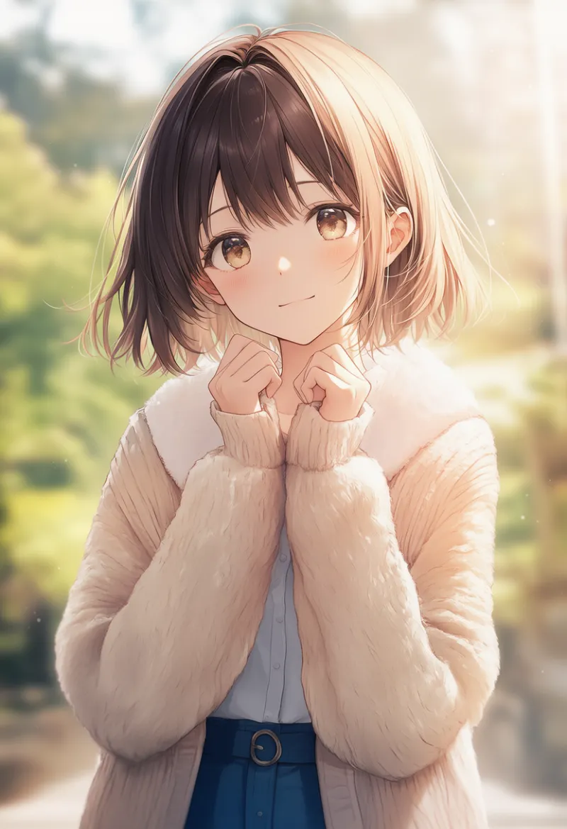 ファー縁取りのカーディガン｜AIイラストとプロンプト紹介