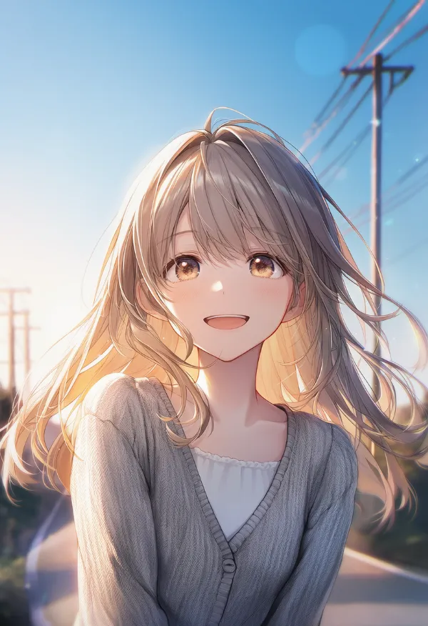 グレーのカーディガンのAIイラスト