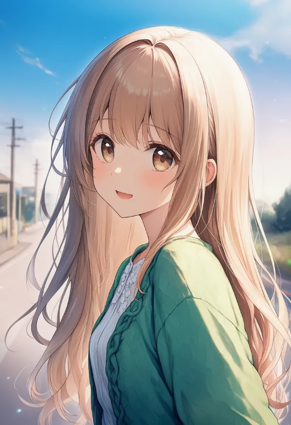 緑色のカーディガンのAIイラスト