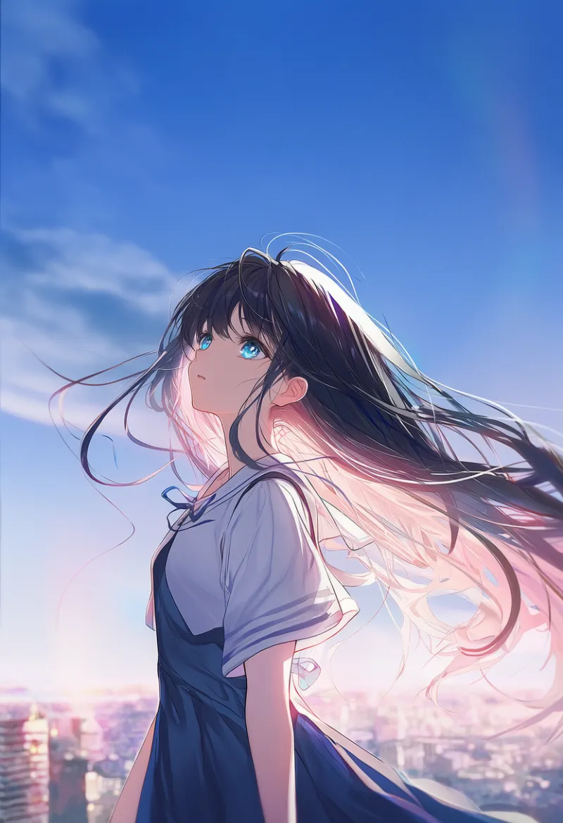 髪が風で流れる様子を再現したエモいAIイラスト｜プロンプト紹介