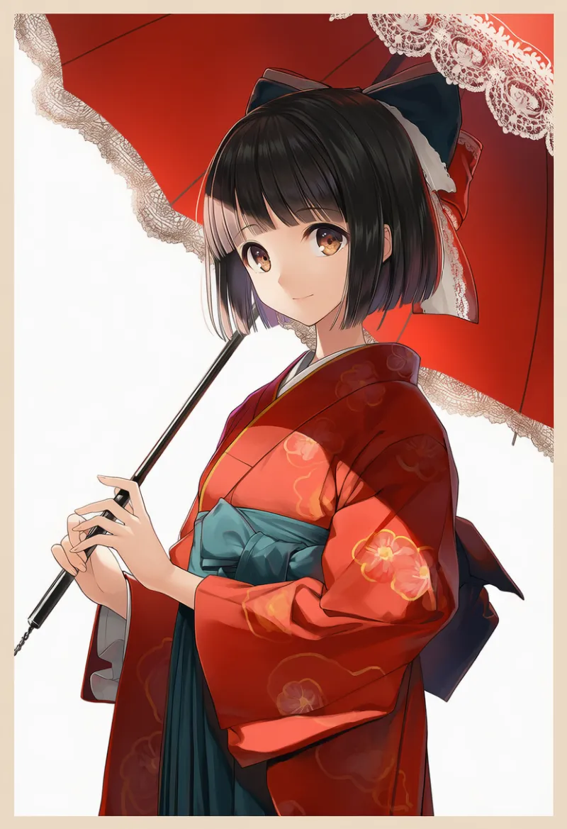 レース付き傘のプロンプトとAIイラスト（大正ロマン）作例