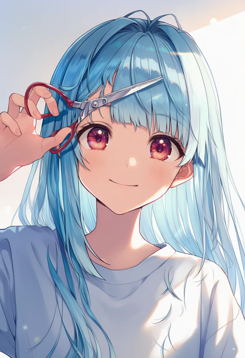 ハサミを持つ仕草のAIイラストとプロンプト紹介