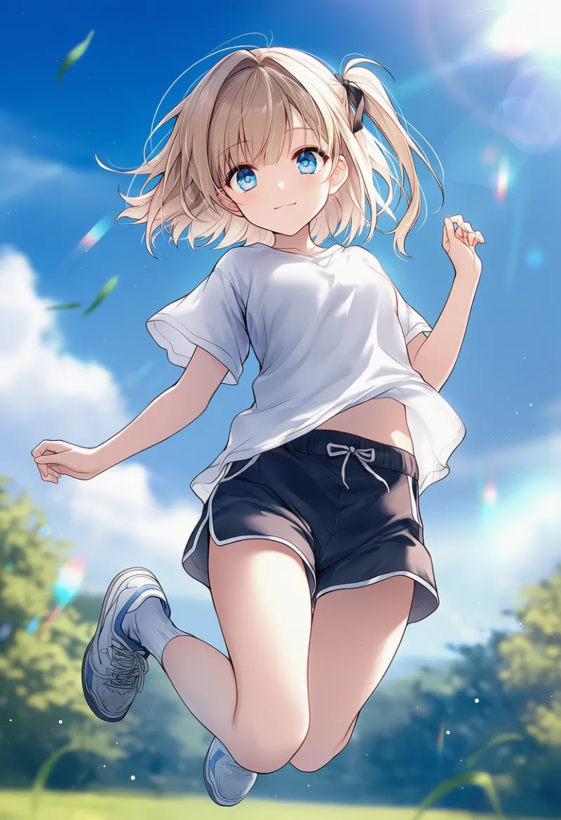 ホップしている(軽いジャンプ)ポーズのAIイラストとプロンプト紹介