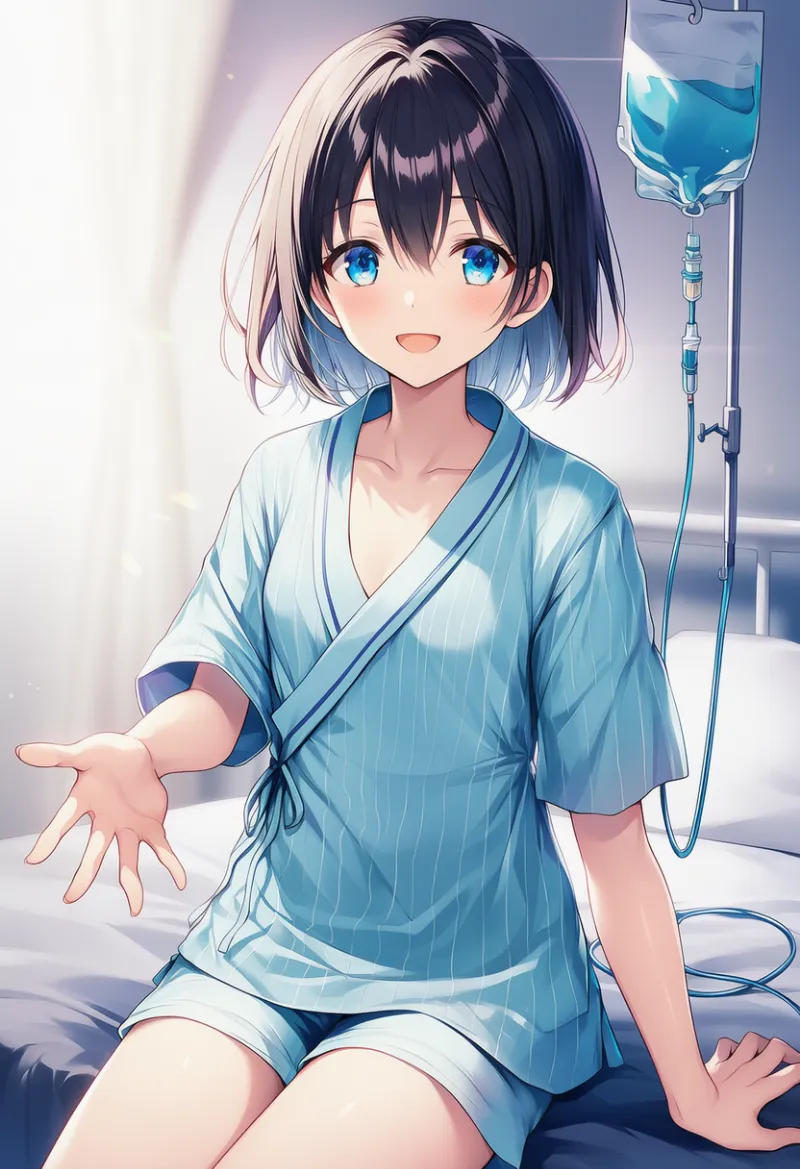 甚平タイプ(セパレート型)の患者服のAIイラストとプロンプト