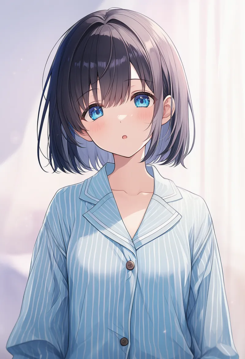 パジャマタイプ(ボタン留め)の病院服のAIイラストとプロンプト