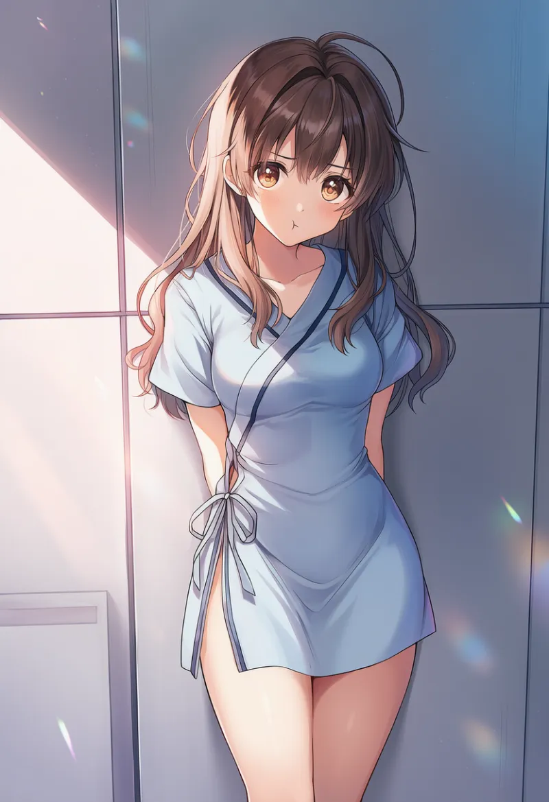 リボン結び患者服(シンプル病院服)のAIイラスト