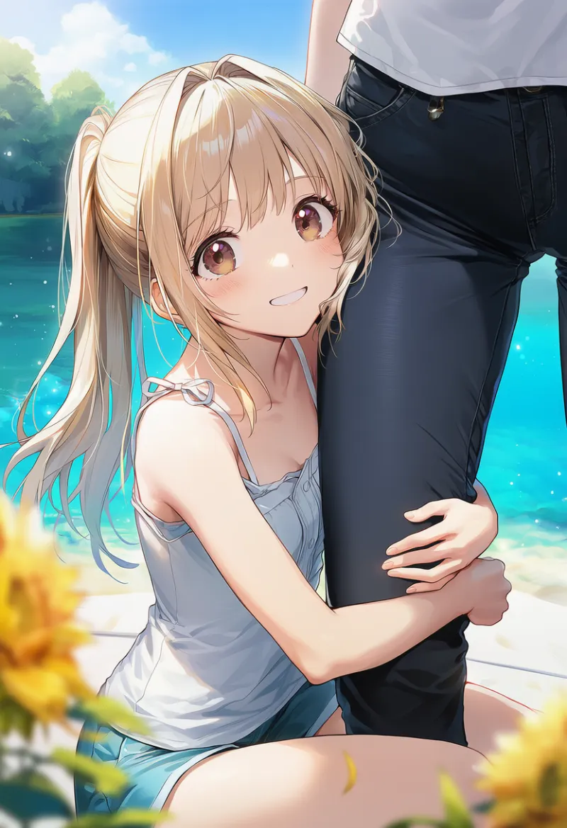 脚にしがみつく密着プロンプトとAIイラスト