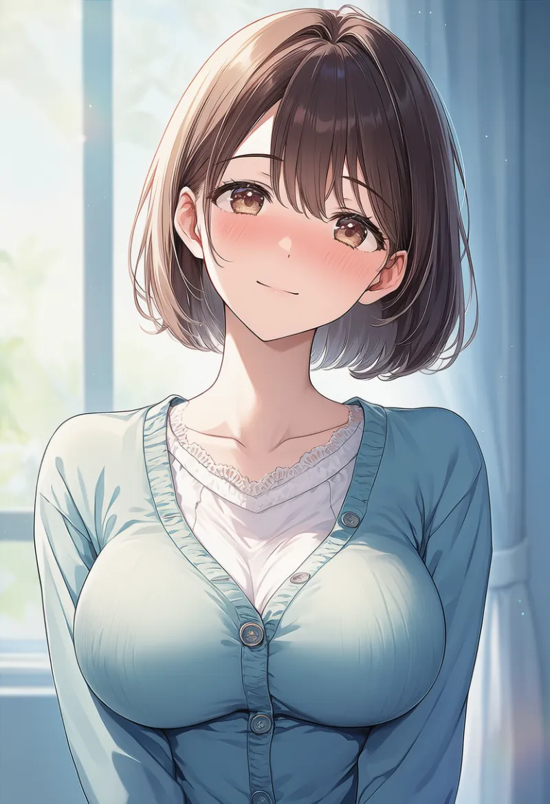 乳袋を強調したカーディガンのプロンプト｜AIイラスト