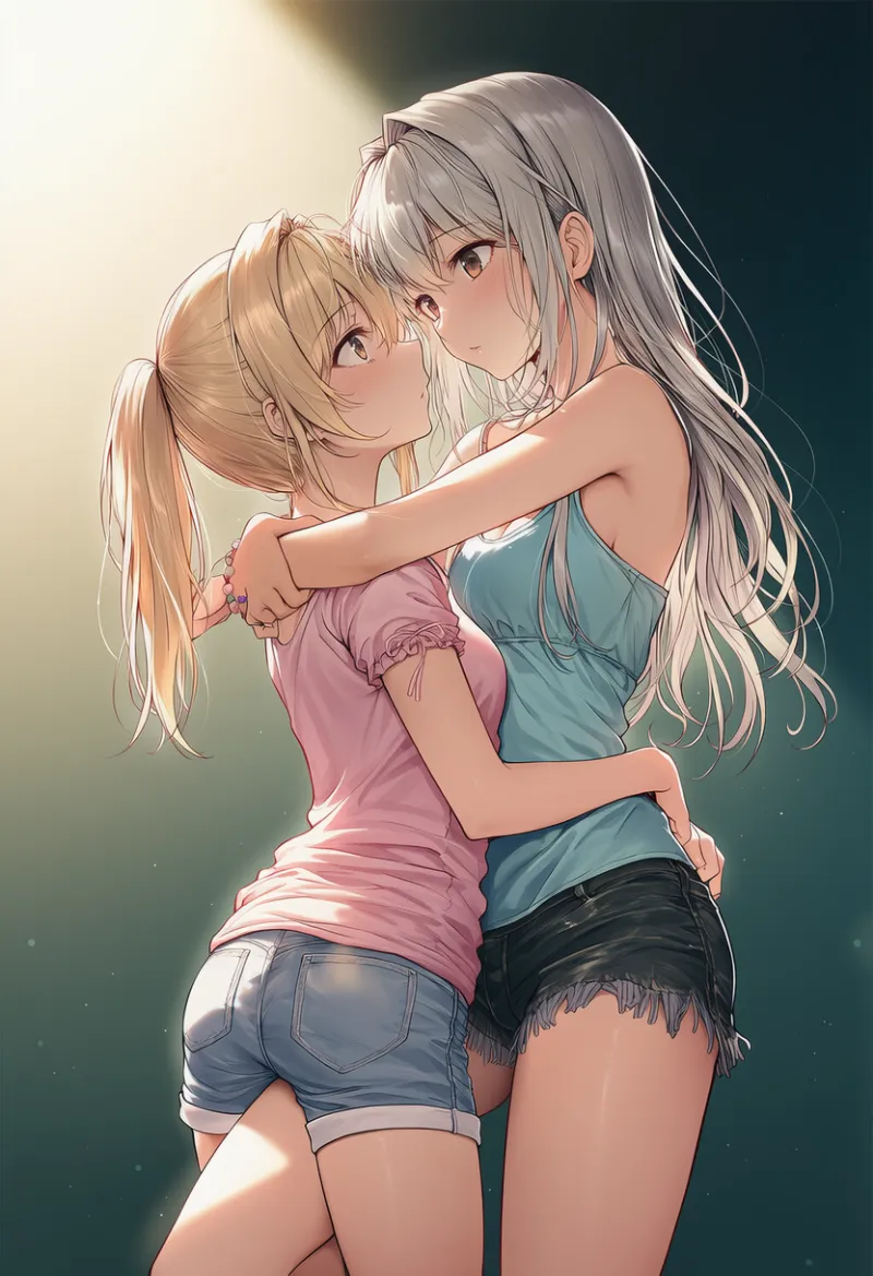 脚を絡める密着構図のAIイラスト