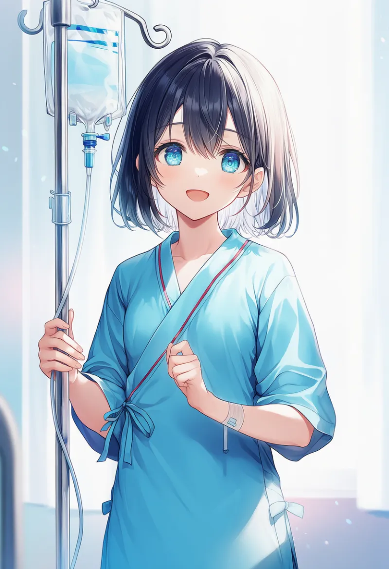 点滴と点滴スタンド(病院用)のAIイラストとプロンプト