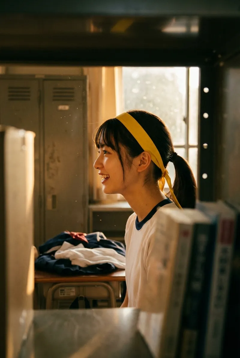 放課後に部室で談笑するAI女子高生（AI画像生成）