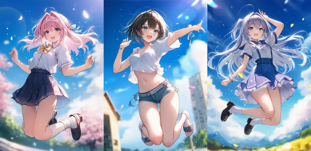 画像生成AI(NovelAI)で生成した、ジャンプが上手く再現された例のイラスト