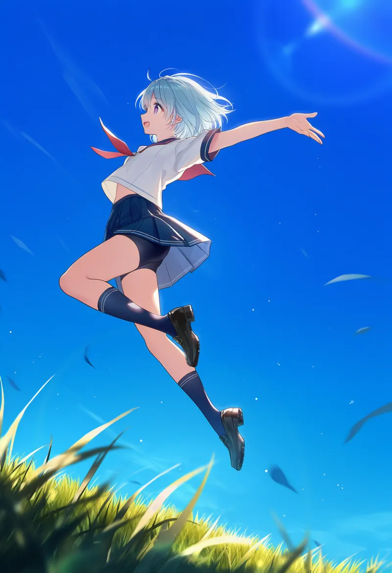 高くジャンプするポーズのプロンプトとAIイラスト作例