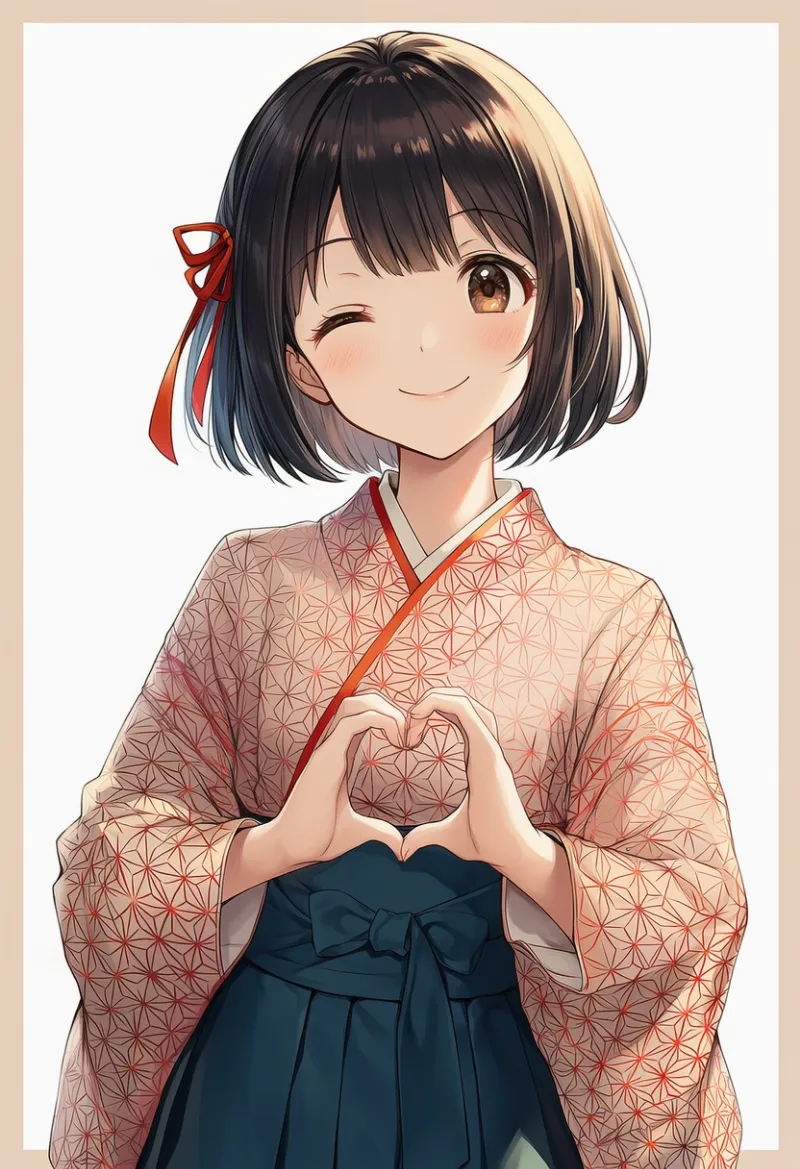 幾何学パターンの着物のプロンプトとAIイラスト（大正ロマン）作例