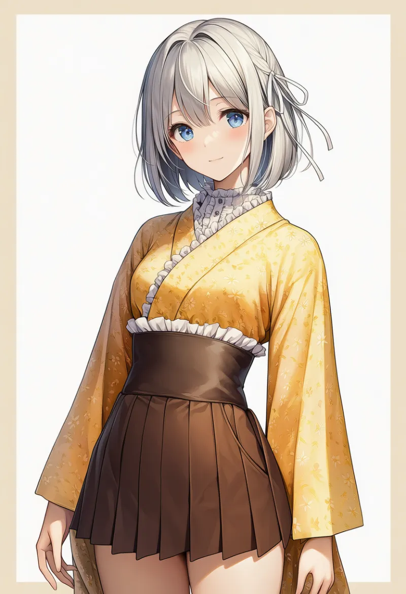 ミニスカスタイルの大正ロマンの服のプロンプトとAIイラスト