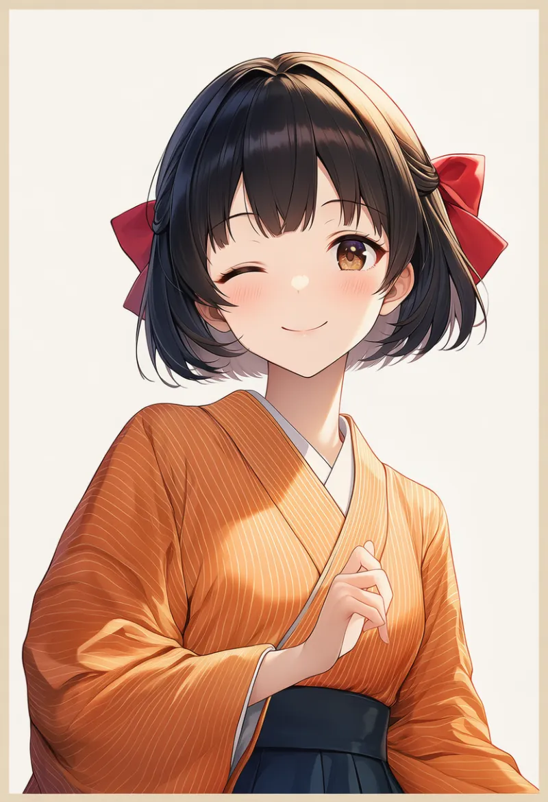 ピンストライプ柄の着物のプロンプトとAIイラスト（大正ロマン）作例