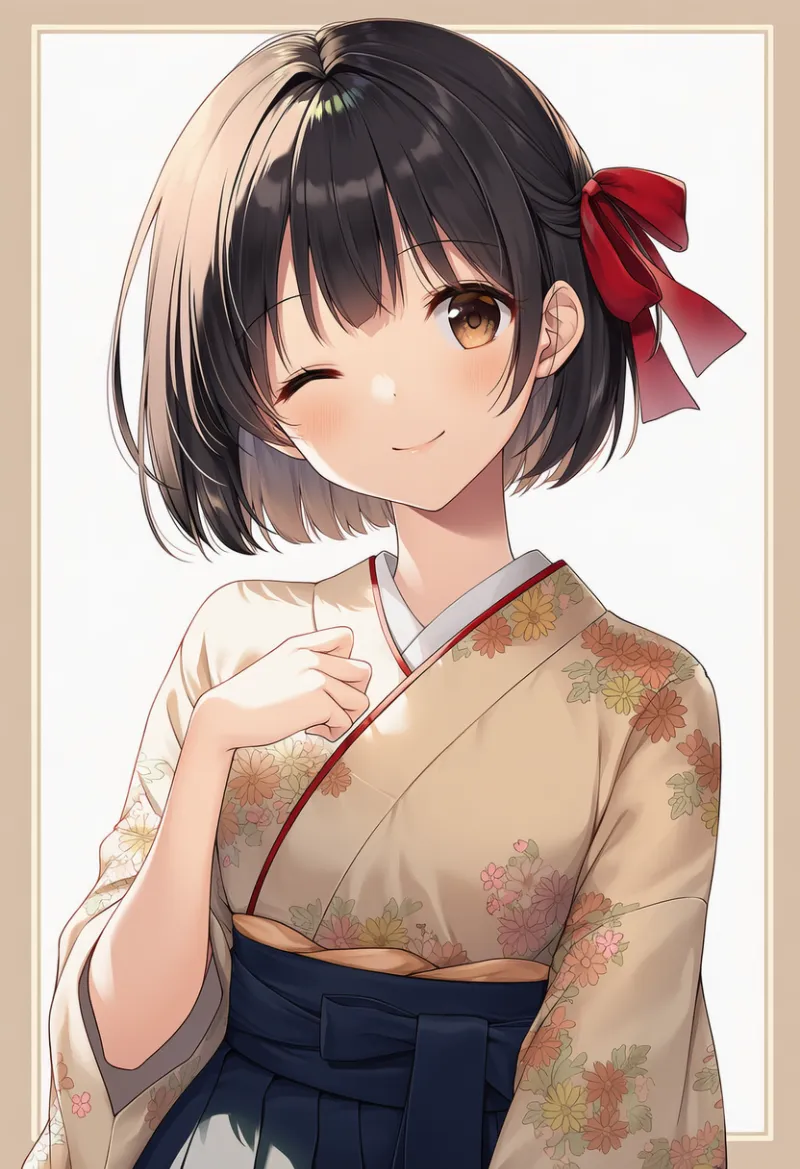 花柄の着物のプロンプトとAIイラスト（大正ロマン）作例