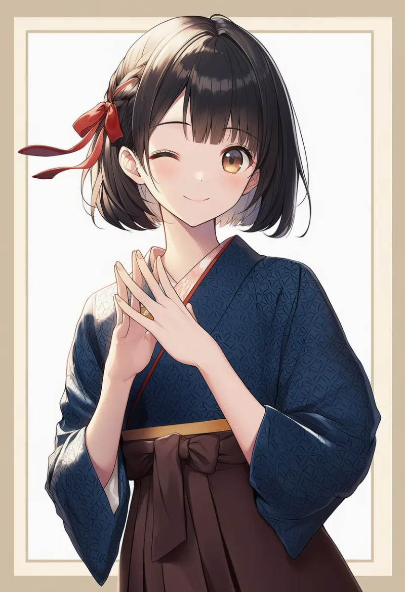 籠目模様の着物のプロンプトとAIイラスト（大正ロマン）作例