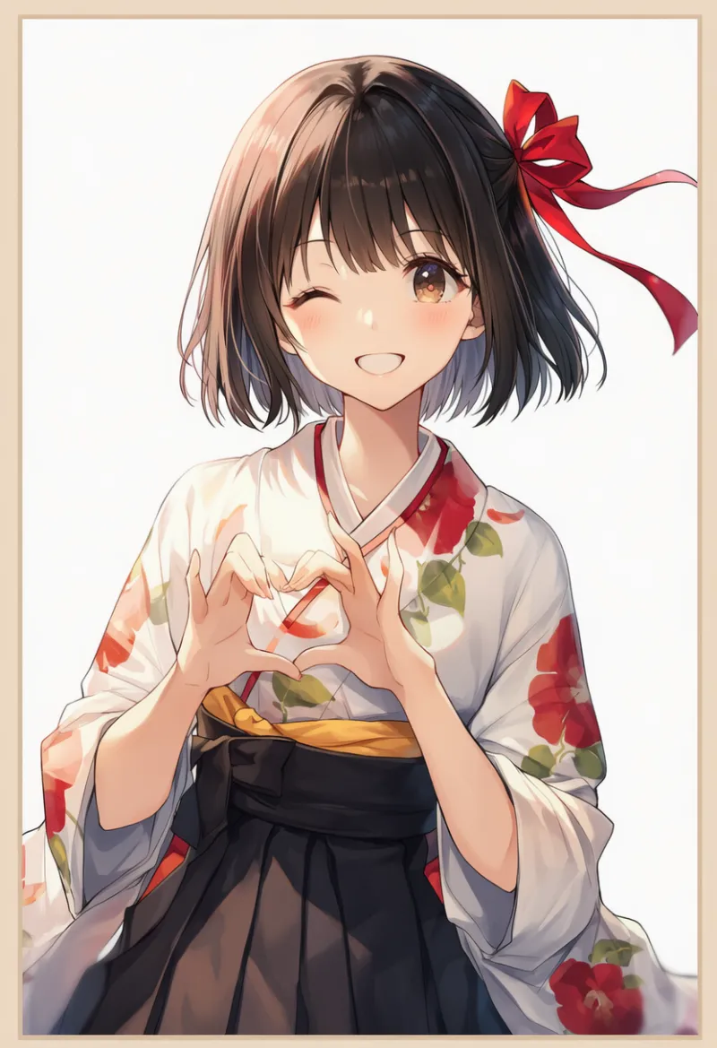 大きい花柄の着物のプロンプトとAIイラスト（大正ロマン）作例