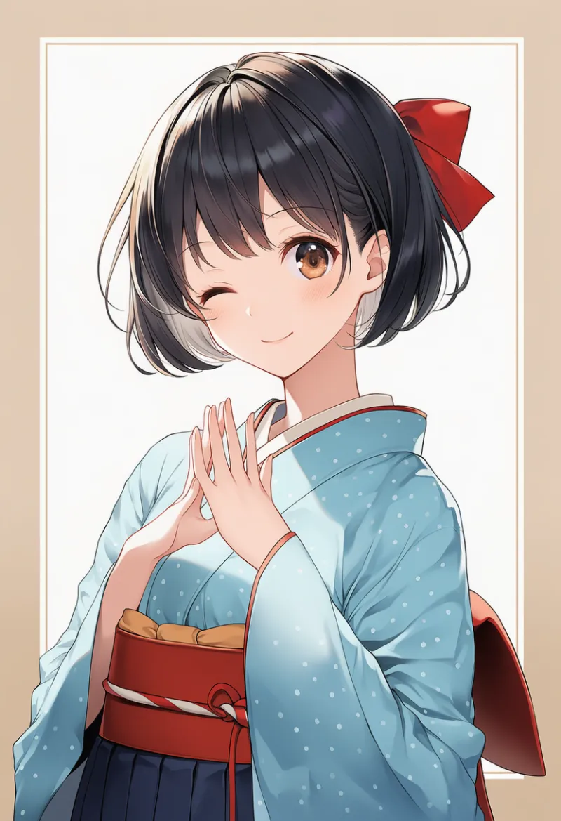 水玉の着物のプロンプトとAIイラスト（大正ロマン）作例