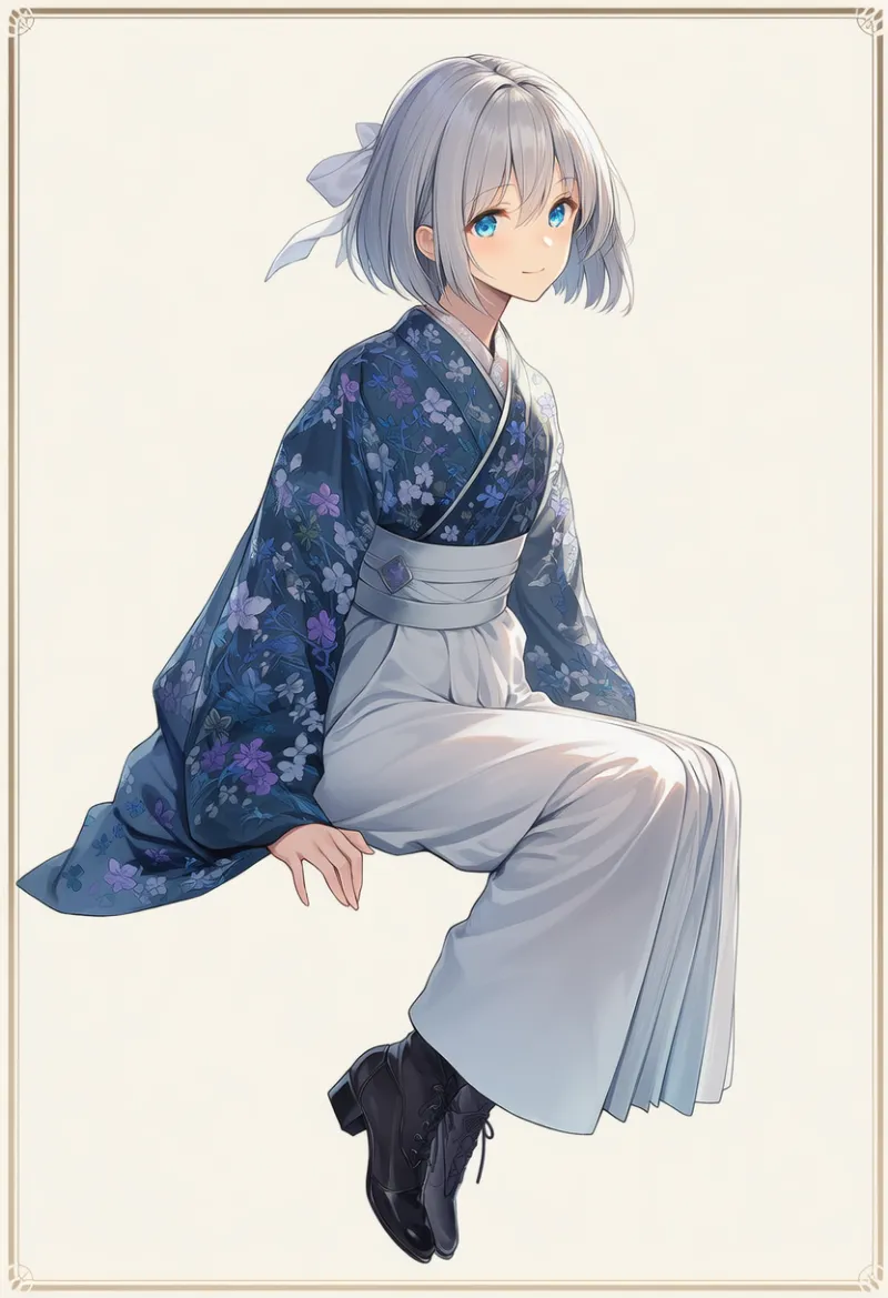 パンツスタイルの大正ロマンの服のプロンプトとAIイラスト