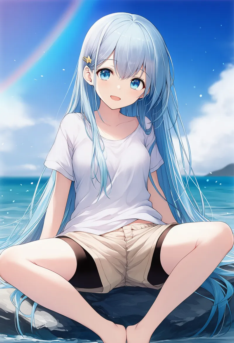 ショートパンツの隙間からインナーが見えるAIイラストの作例-2