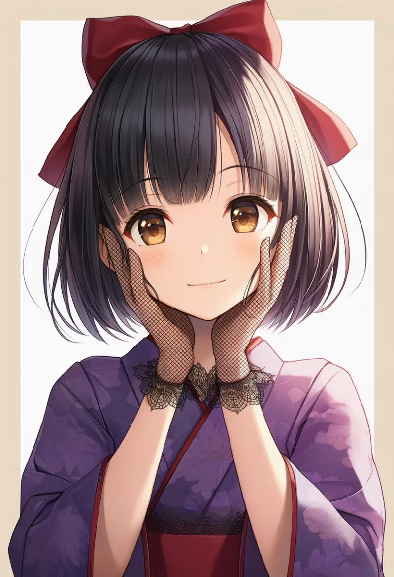 レースの縁取りの手袋のプロンプトとAIイラスト（大正ロマン）作例