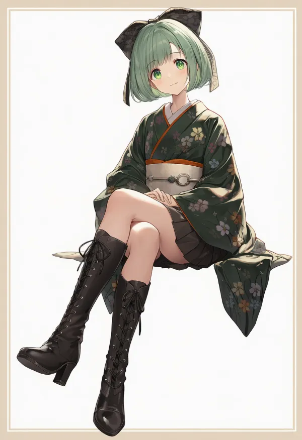 編み上げブーツのプロンプトとAIイラスト（大正ロマン）作例