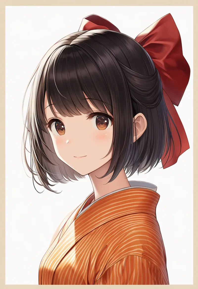 大きなヘアリボンのプロンプトとAIイラスト（大正ロマン）作例