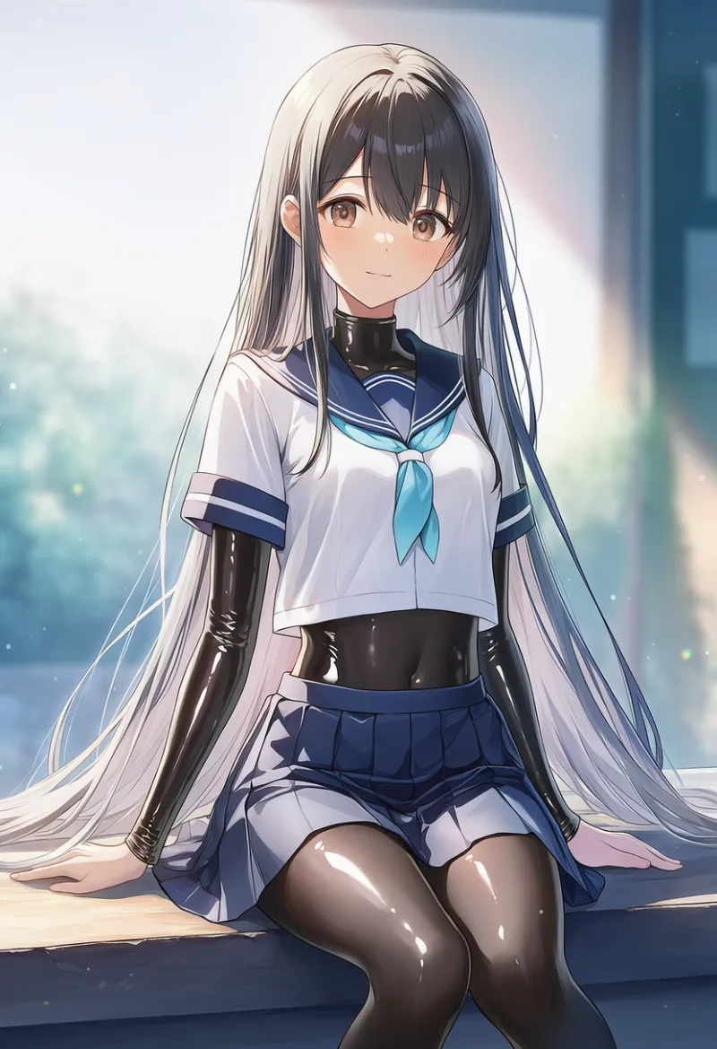 セーラー服とエナメルボディスーツの重ね着を再現したAIイラストとプロンプト紹介