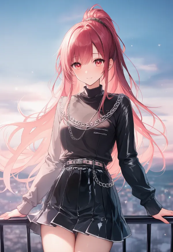 エナメル質のプリーツミニスカートのプロンプト紹介|AIイラスト