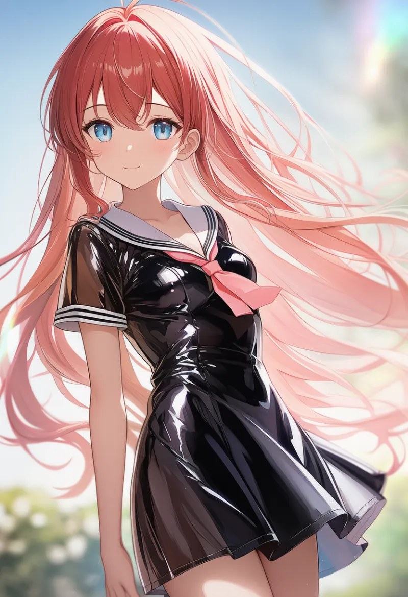 エナメル質のセーラー服(ワンピースタイプ)のプロンプト紹介|AIイラスト