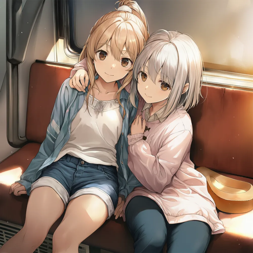 軽く寄り添う密着構図のAIイラスト