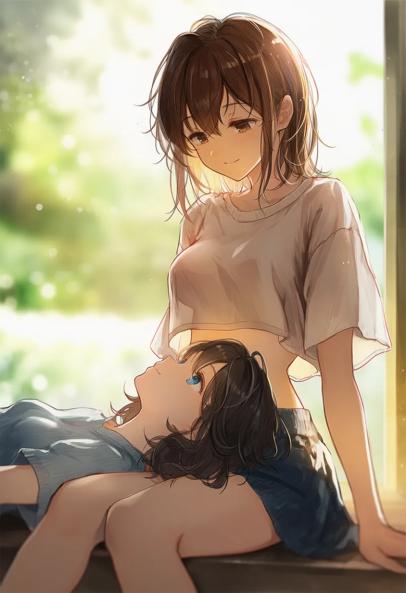 美少女が膝枕をしているAIイラストの作例