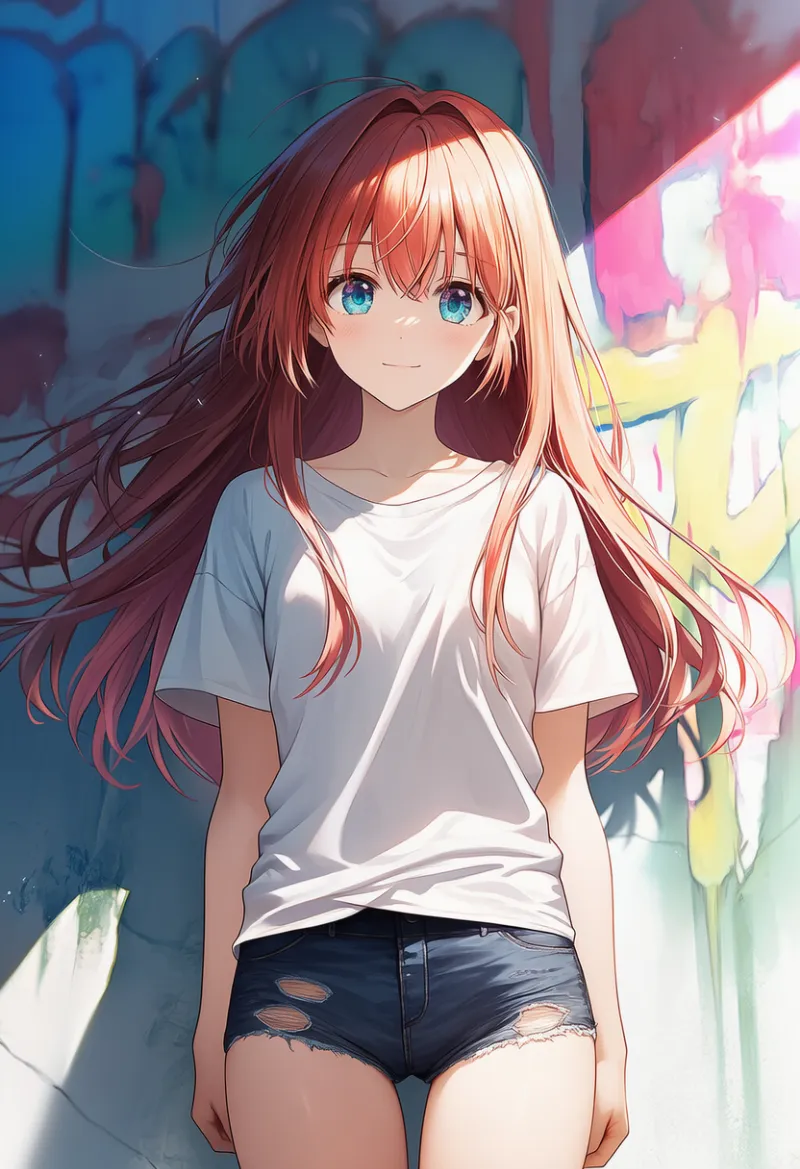 ゆるくTシャツを着た状態のAIイラスト｜プロンプト紹介