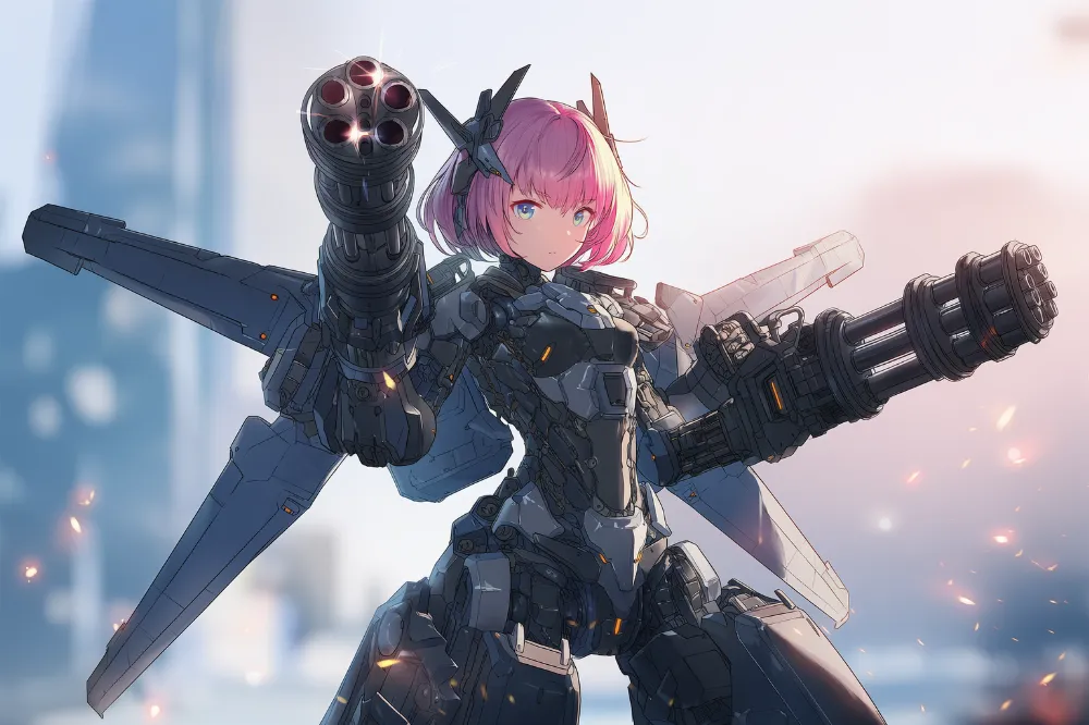 兵器・メカの擬人化のAIイラスト作例5(ファンネル・ガトリングガン)