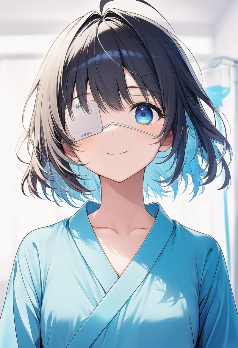 眼帯(病院用)のAIイラストとプロンプト