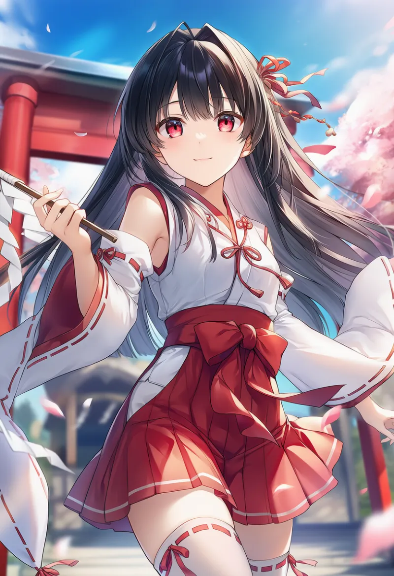 アニメ風巫女のプロンプトとAIイラスト作例