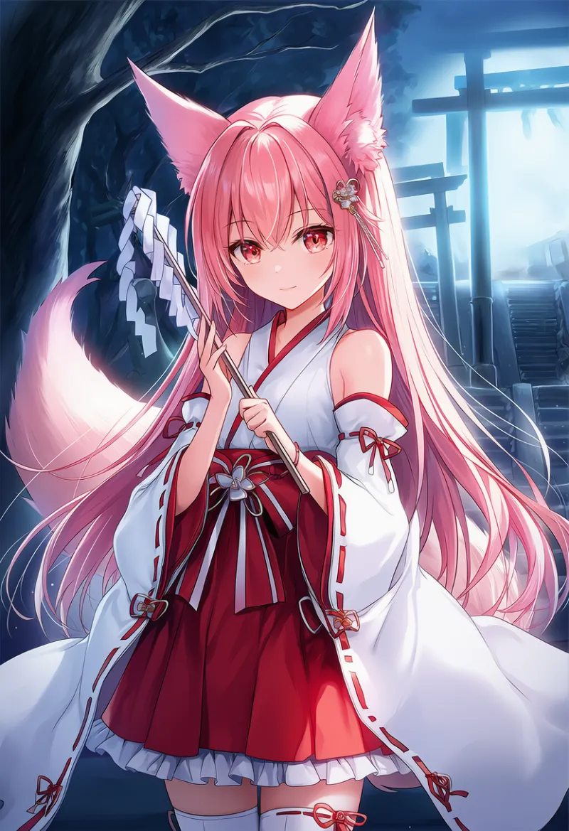 狐巫女のプロンプトとAIイラスト作例