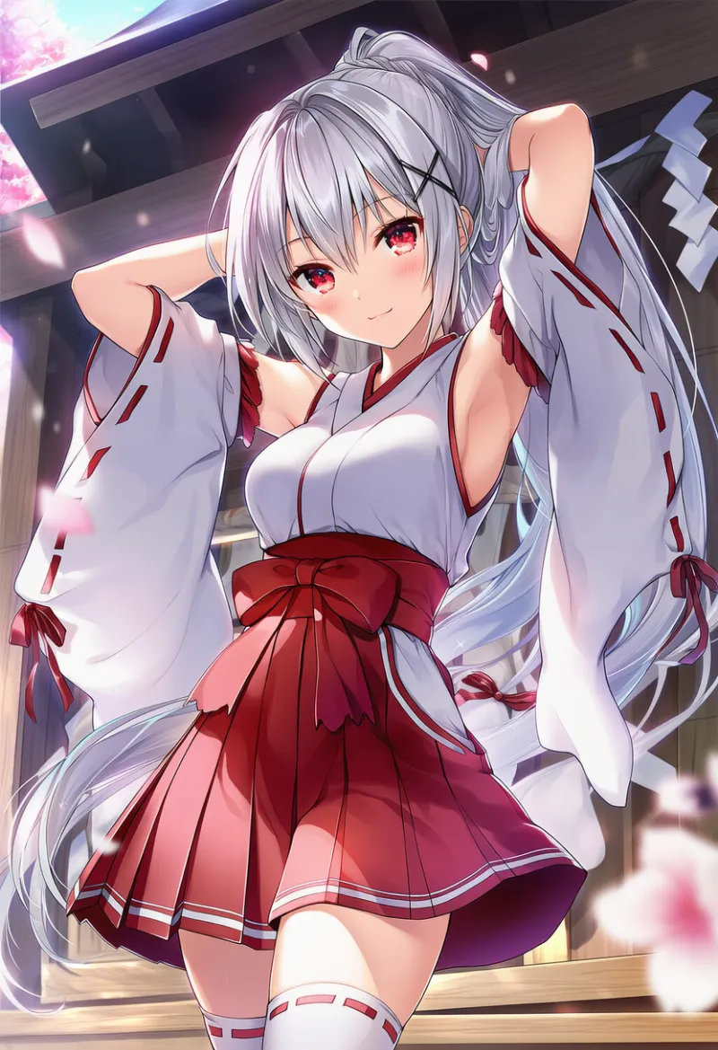 現代コスプレ巫女のプロンプトとAIイラスト作例