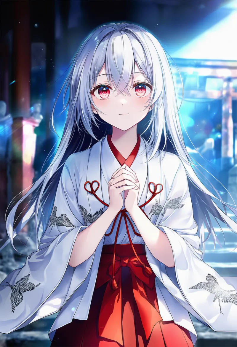 夜の祈り巫女のプロンプトとAIイラスト作例