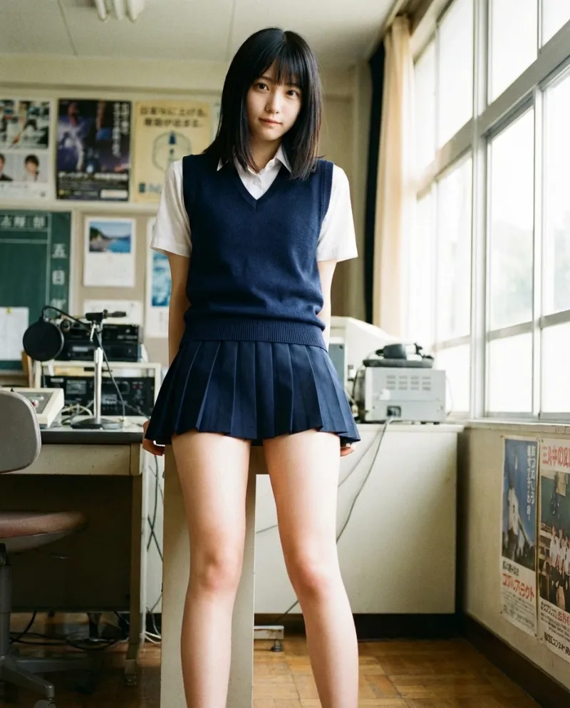 紺のベスト・紺のミニスカート｜制服プロンプト（Nano Banana用）