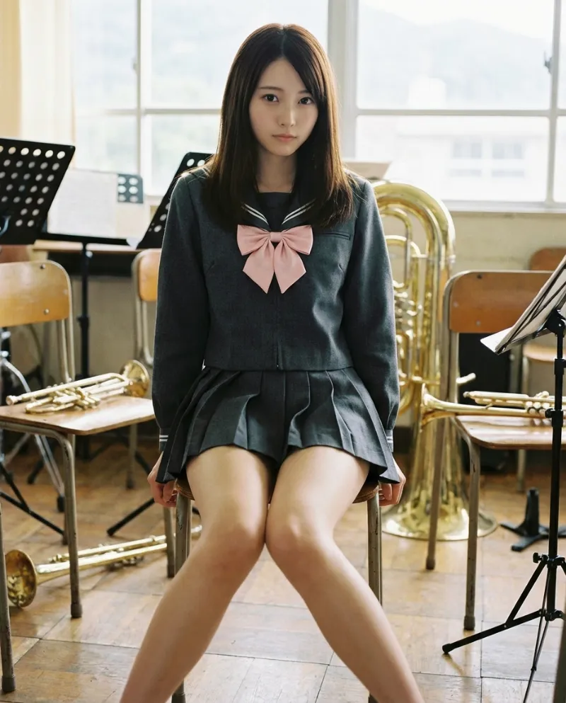 チャコールのセーラージャケット・チャコールのプリーツミニスカート｜制服プロンプト（Nano Banana用）