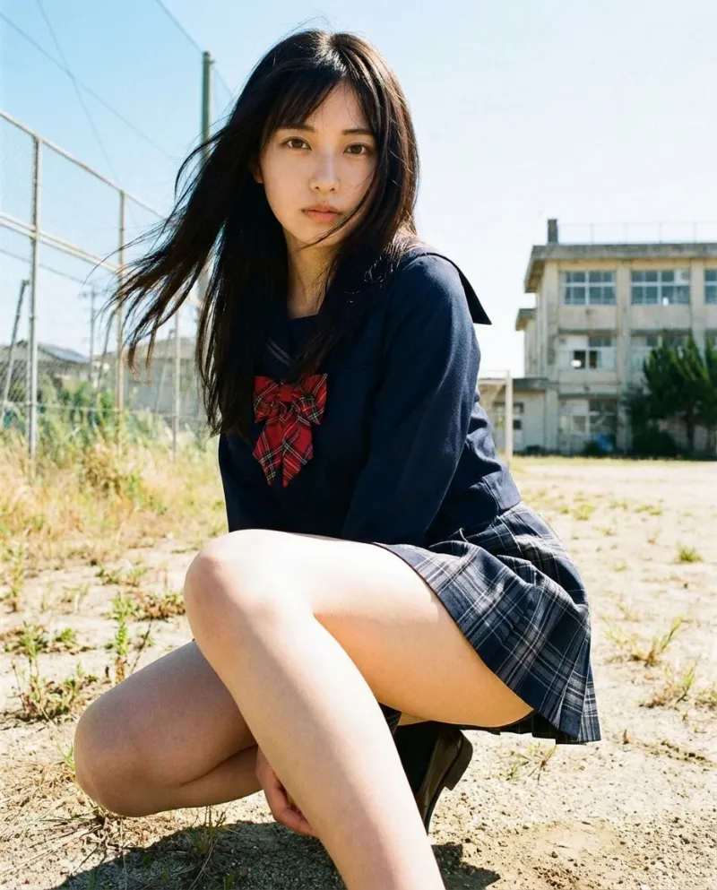 紺のセーラーブラウス・紺グレーチェックのミニスカート｜制服プロンプト（Nano Banana用）