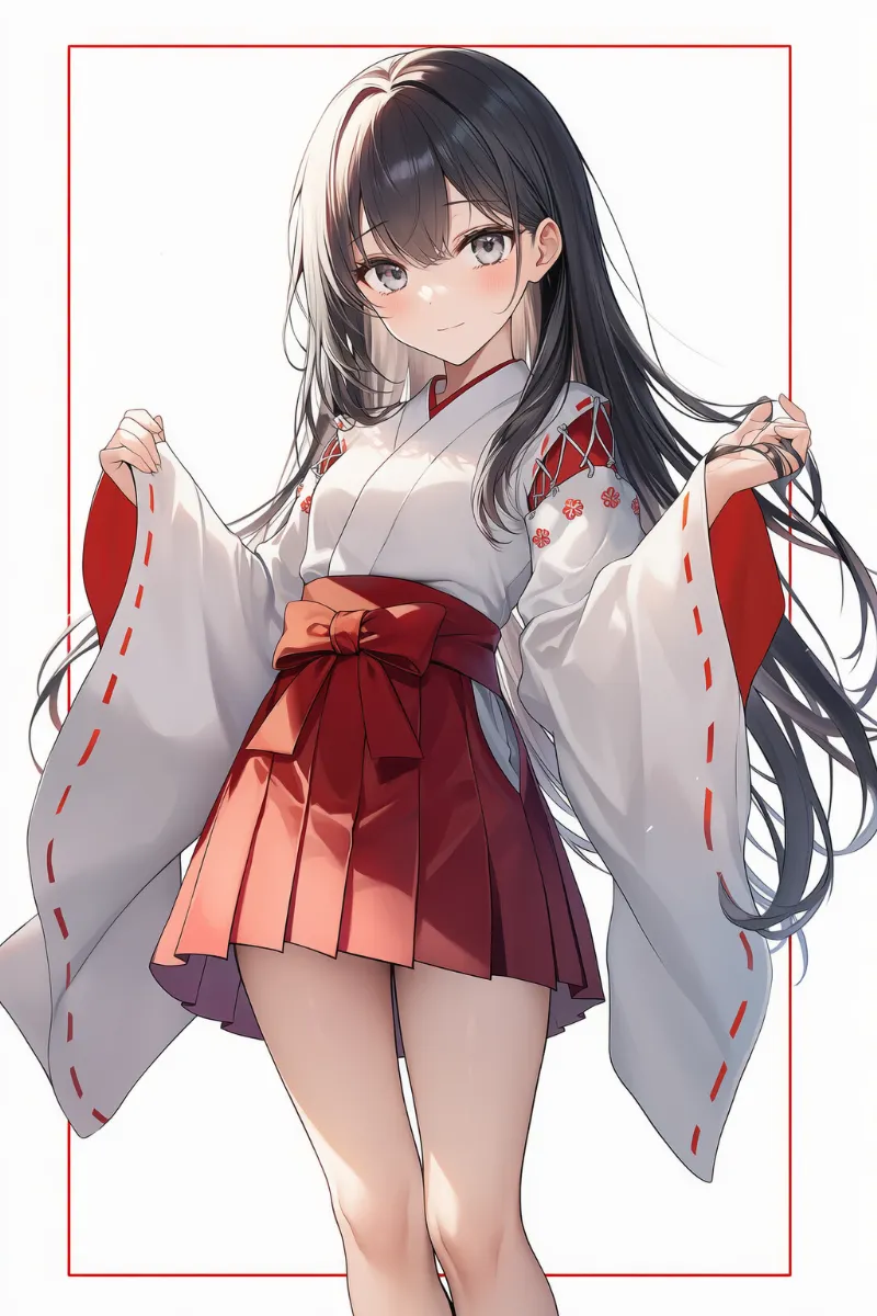 装飾性を追加した巫女服のプロンプトとAIイラストの作例