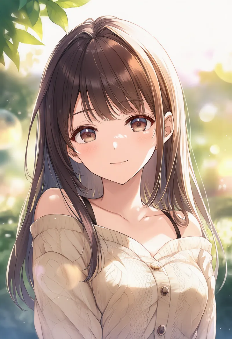 オフショルダーのカーディガンのプロンプト｜AIイラスト