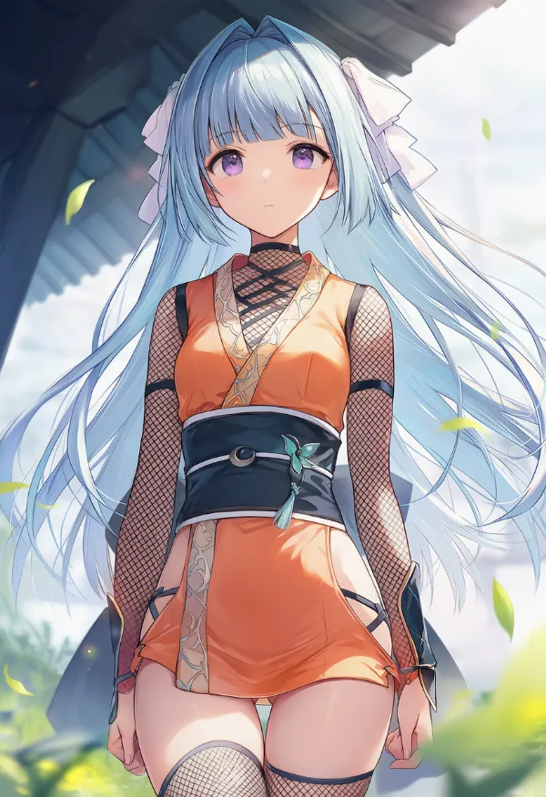 オレンジ色の忍者服のAIイラストとプロンプト紹介