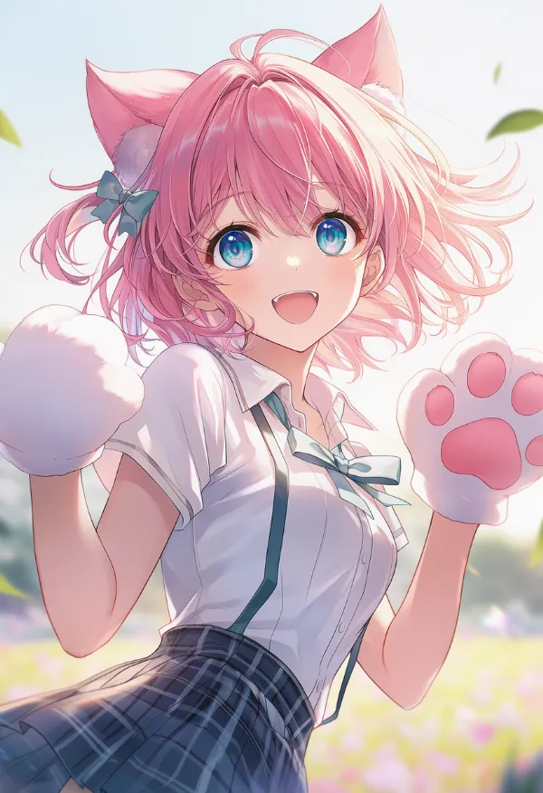 肉球のグローブをつけた美少女のAIイラスト|プロンプト紹介