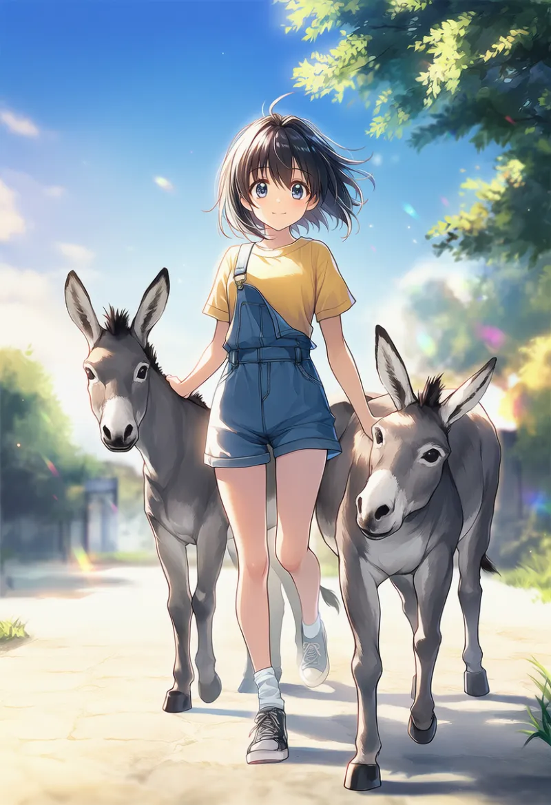 ペットを連れて歩く｜AIイラスト作例