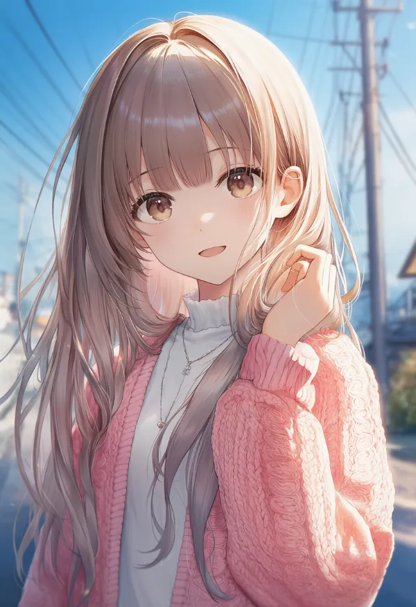 ピンクのカーディガンのAIイラスト